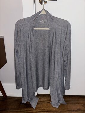 Women's- Eddie Bauer Travex Cardigan  Open Front Waterfall Gray Stretch Knit